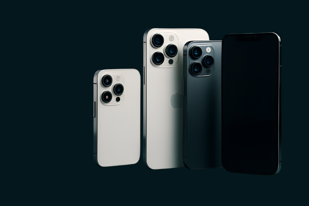 Three smartphones in different colors on a dark background with 'Buy Smart' text.